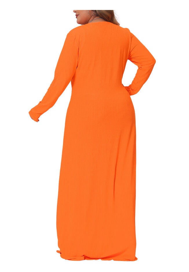 Side Split Long Sleeve Cardigan Cover Up Dress, Orange / Orange, alternate image number 3