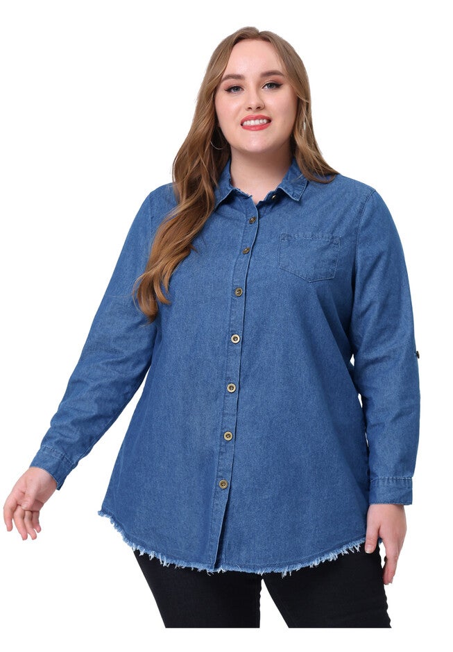 CHAMBRAY TOP BUTTON DOWN DENIM SHIRT, Navy Blue / New Wine, hi-res image number null