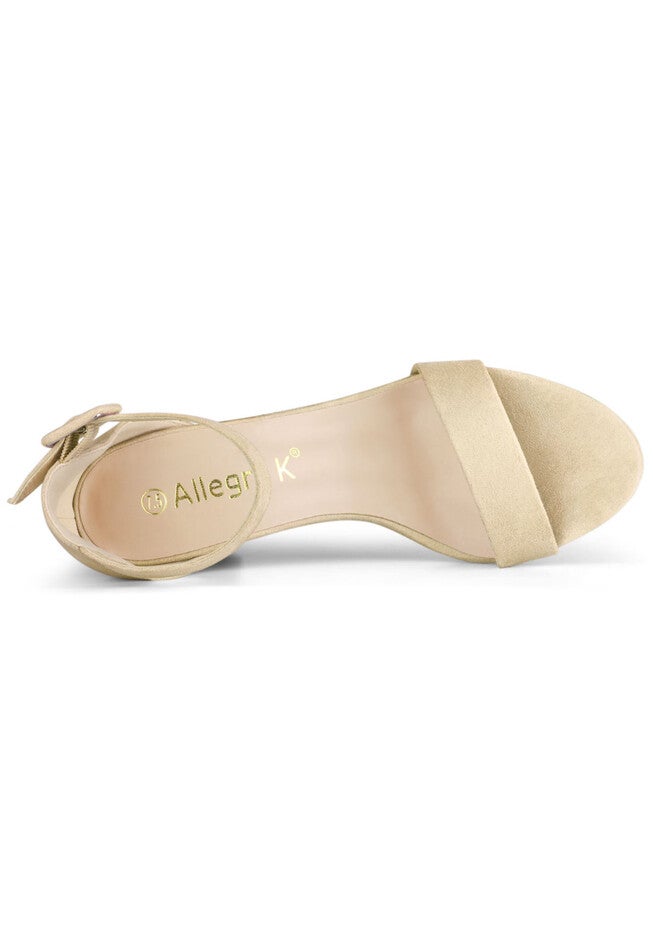 Open Toe Ankle Buckle Strap Block High Heel Sandals, Beige / Beige, alternate image number 2