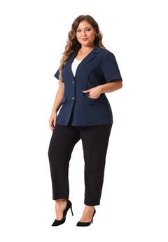 SHORT SLEEVE NOTCHED LAPEL BUTTON WORK BLAZER