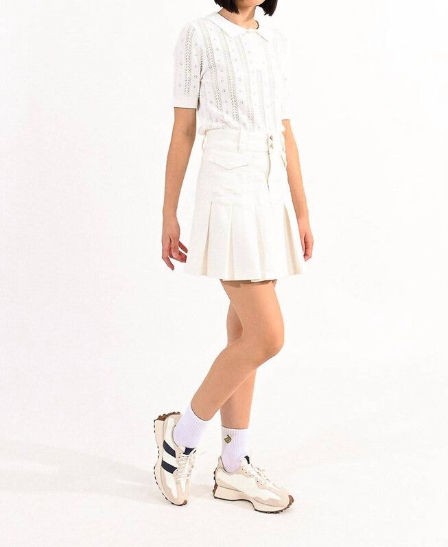 PLEATED DENIM TENNIS SKIRT IN WHITE, , alternate image number null