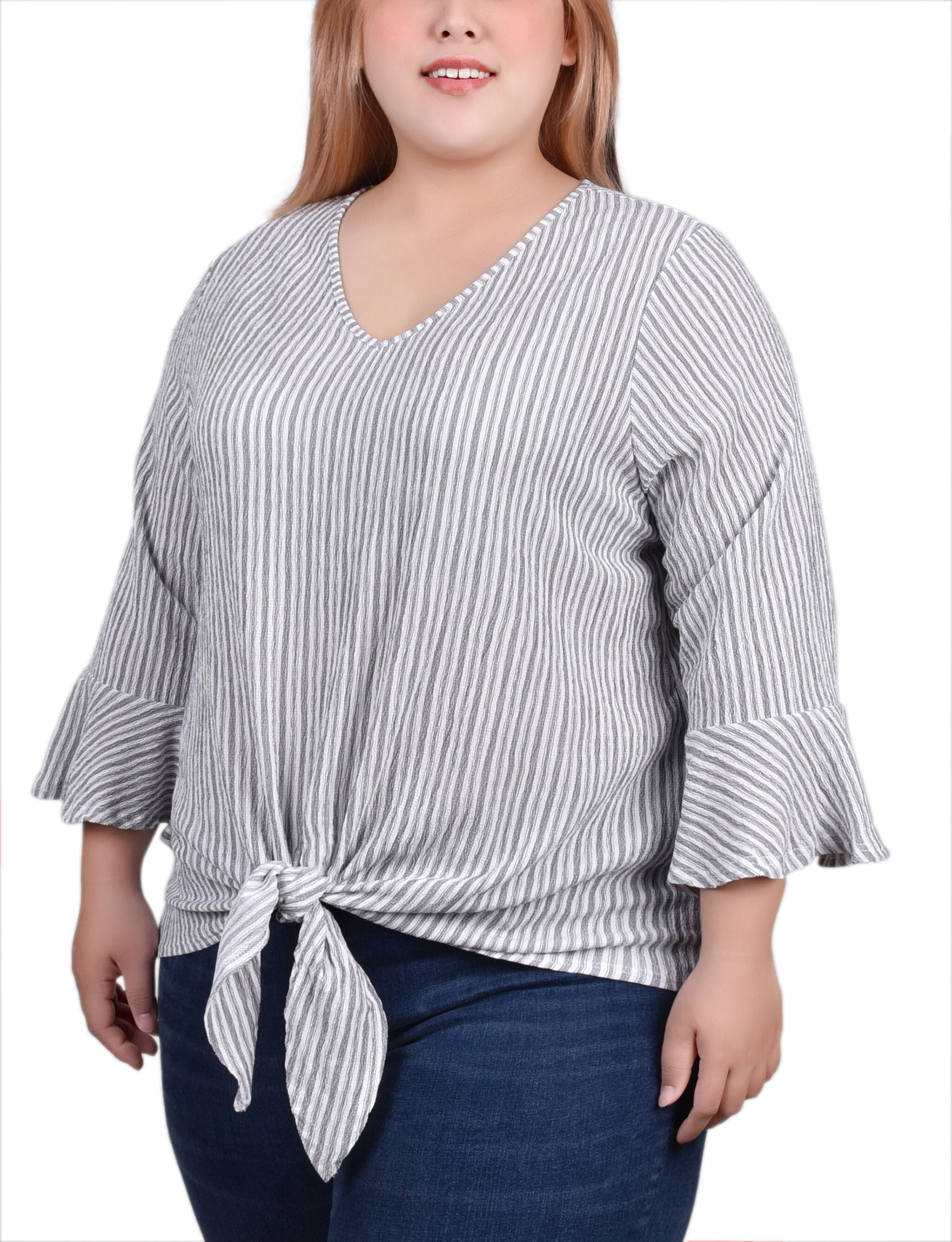 3/4 Bell Sleeve Textured Knit Top, , alternate image number 3