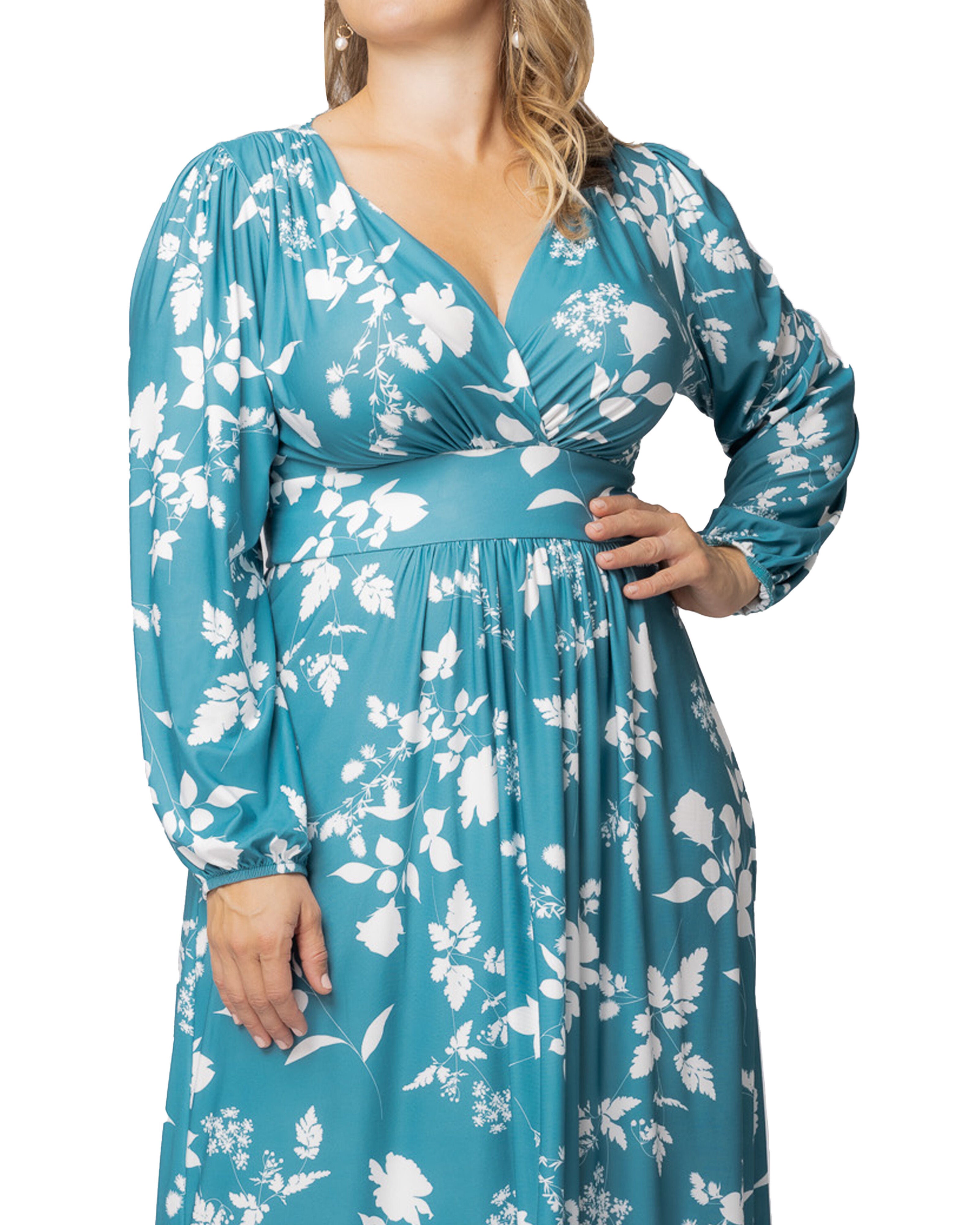 Kelsey Long Sleeve Maxi Dress, AQUA BLOOMS / Turquoise, alternate image number 2