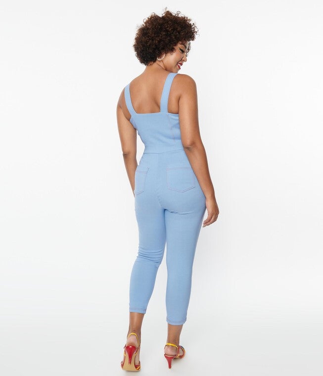 Unique Vintage Light Blue Rainbow Seamed Eartha Jumpsuit, Blue / Light Blue, alternate image number null