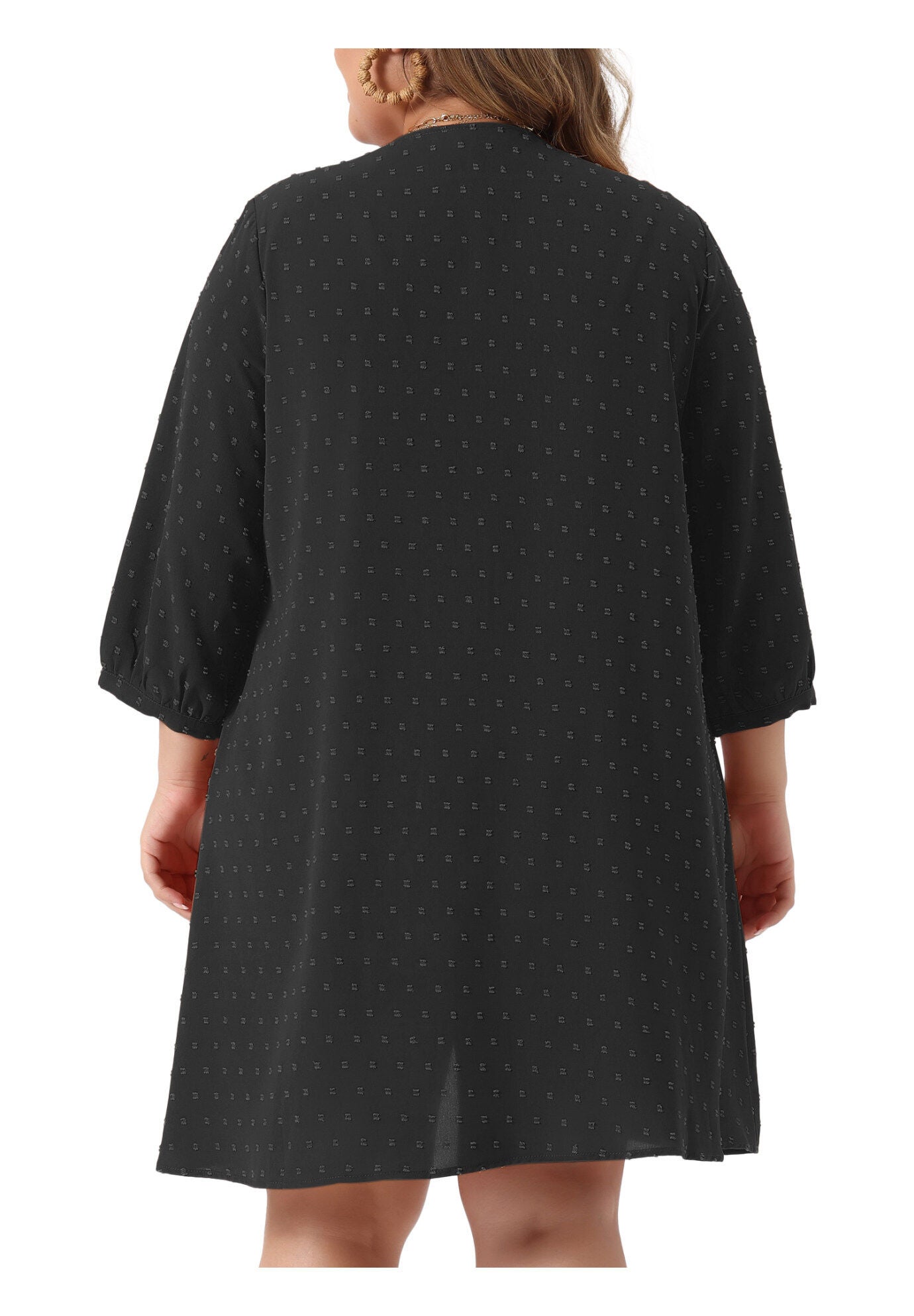 OPEN FRONT 3/4 SLEEVE SWISS DOTS LIGHTWEIGHT COVER UP CARDIGAN, Black / Black, alternate image number 3