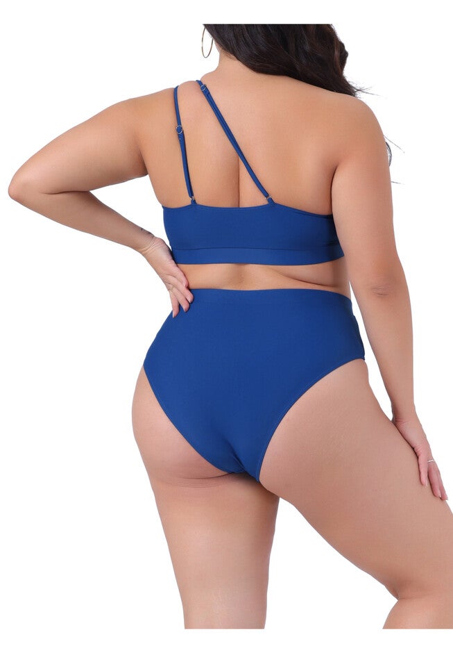 High Waisted Bikini Two Piece One Shoulder Keyhole Swimsuit, Navy Blue / Navy, alternate image number null