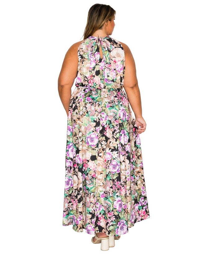 Bryony Floral Halter Neck Dress, Black Floral / Black, alternate image number 2