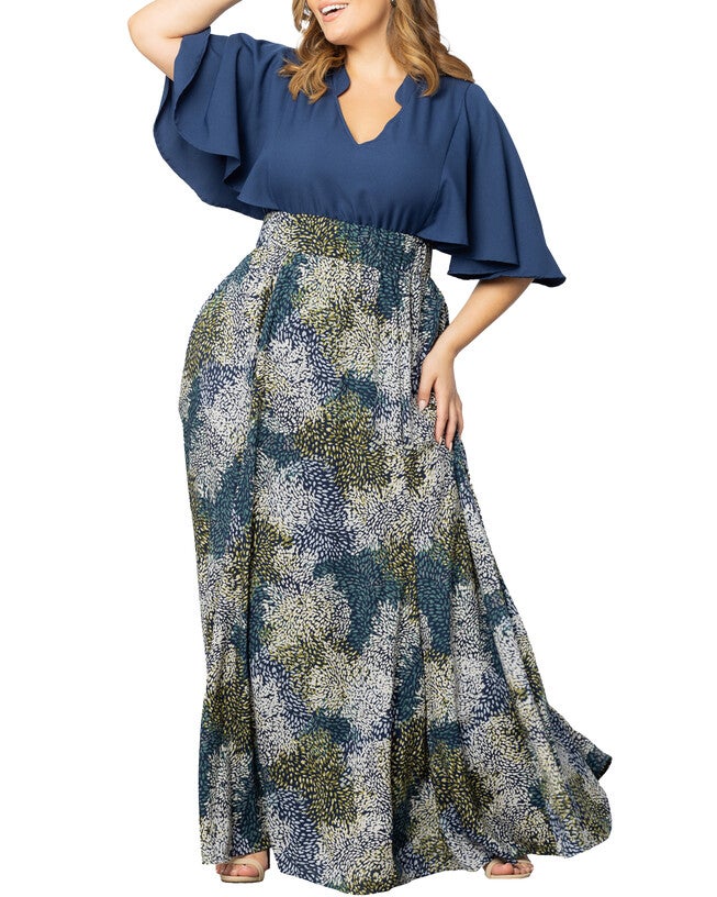 Avisa A-Line Evening Gown, BLUE IMPRESSIONIST PRINT / Cornflower Blue, alternate image number 2
