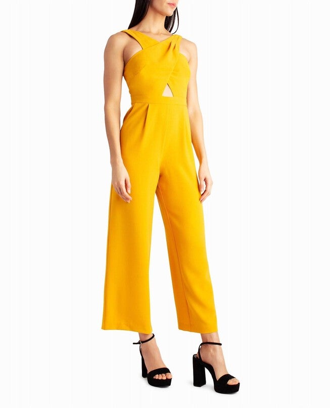 CHARLI STRETCH CREPE HALTER NECK JUMPSUIT, Golden Orange / Orange, alternate image number null
