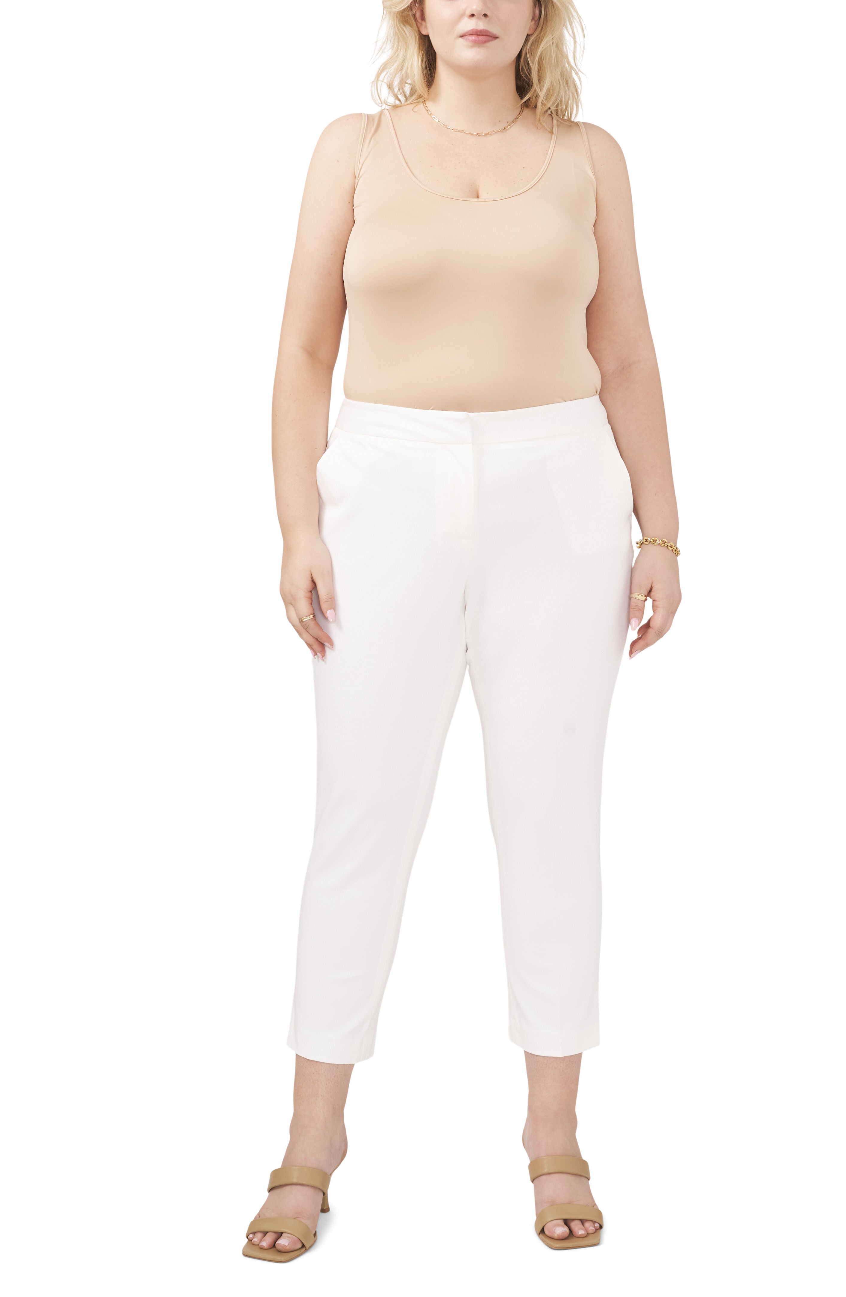 Front Zip Slim Leg Bi-Stretch Twill Pant, Ultra White / White, hi-res image number 0