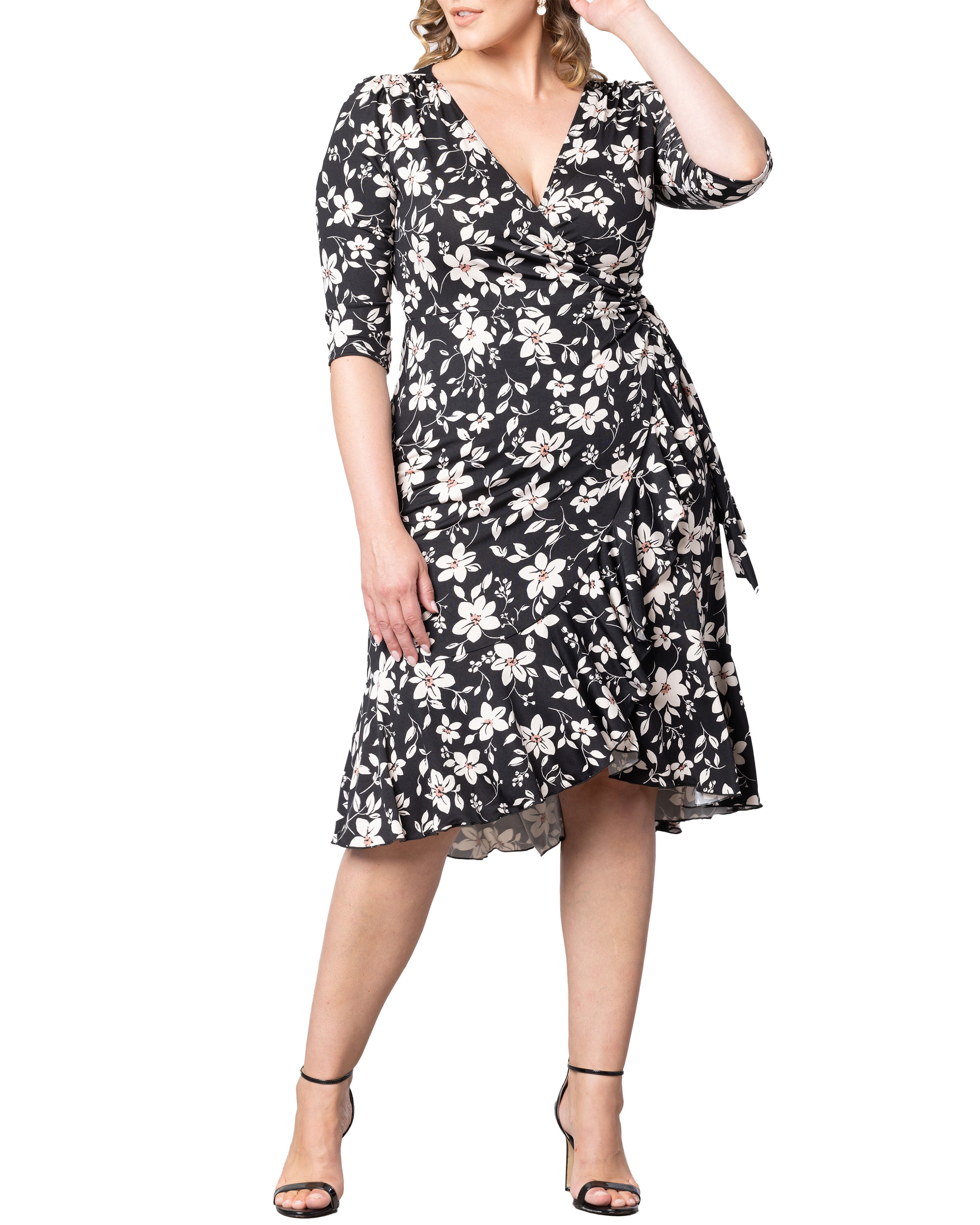Flirty Flounce Wrap Dress, MIDNIGHT PETALS / Black, alternate image number 1
