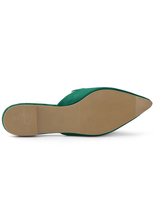 Pointed Toe Flat Slides Mules, Emerald Green / Hunter Green, alternate image number 3