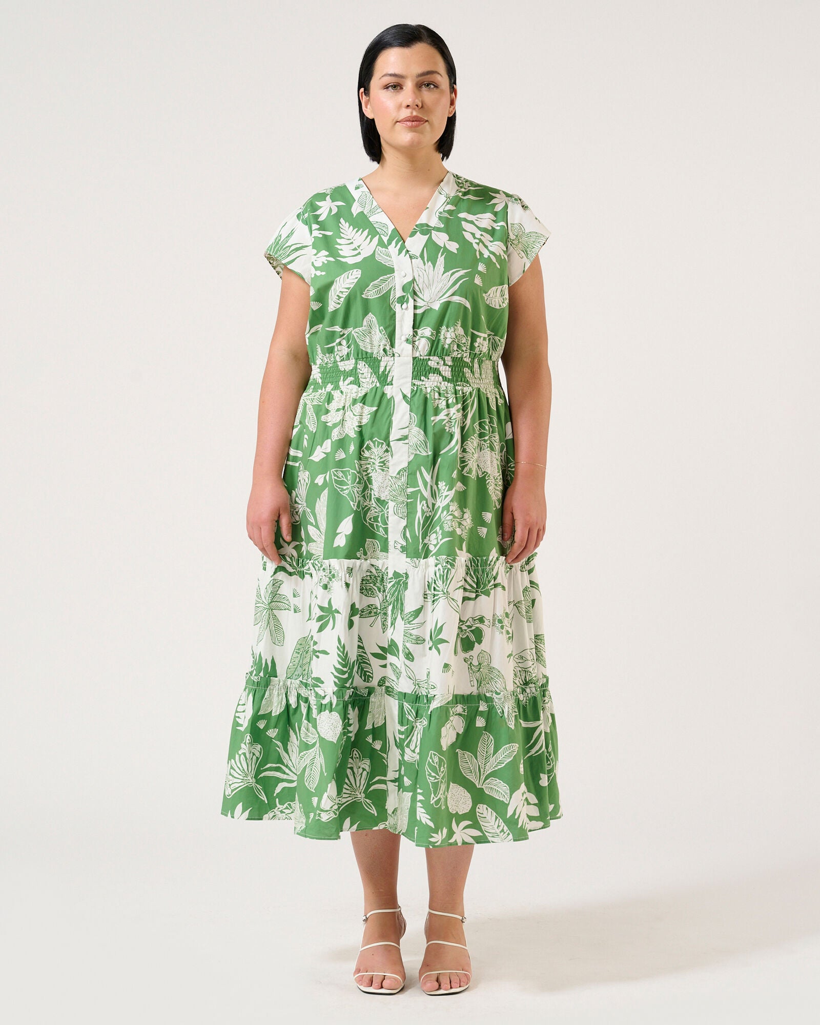 Amazonia Tiered Cotton Dress, Print / Kelly Green, alternate image number 1