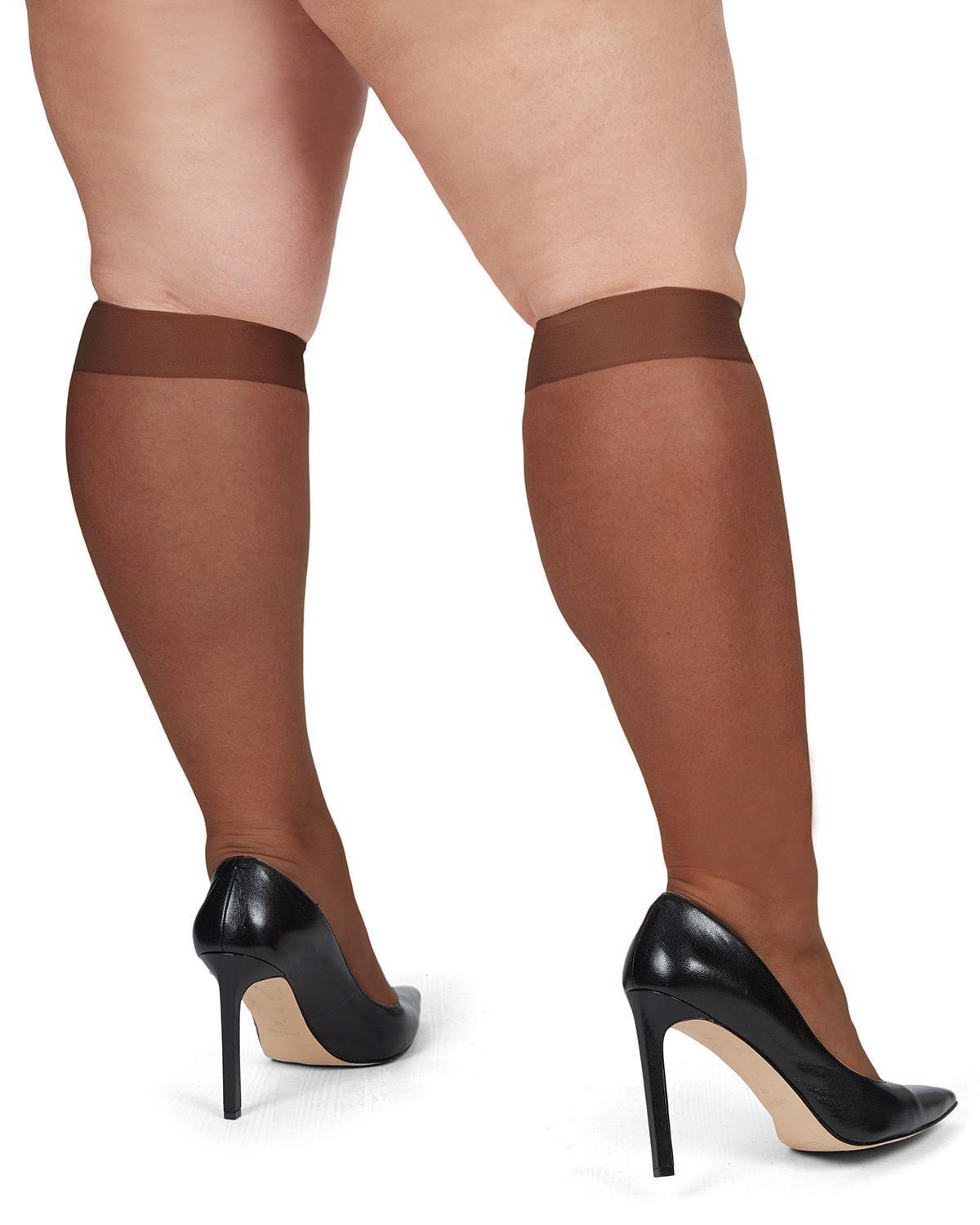 2 Pairs Ultra Sheer Plus Size Curvy Knee High Stockings, French Coffee / Mocha, alternate image number 2