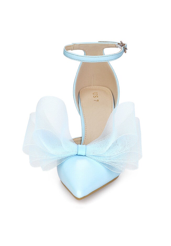 Bow Tie Ankle Strap Stiletto High Heels Wedding Pumps, Sky Blue / Light Blue, alternate image number 1