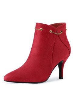 Red Faux Suede Ankle Boots