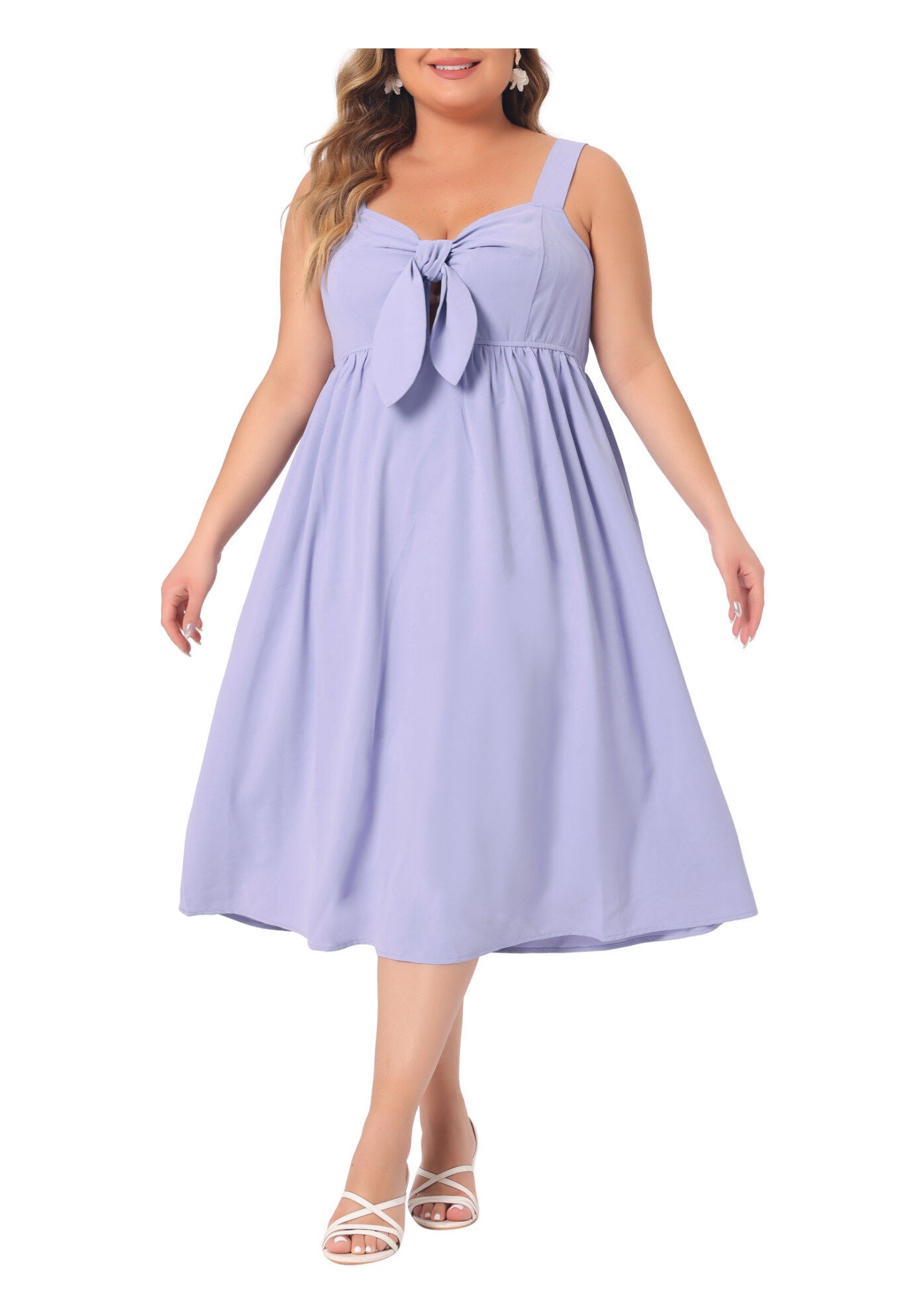 Bow Flowy Back Smocked Midi Cami Dress, Purple / Purple, alternate image number 2