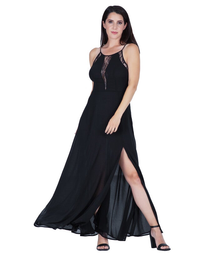 Women's Lace Detailed Sleeveless Maxi Dress, Black / Black, alternate image number 3