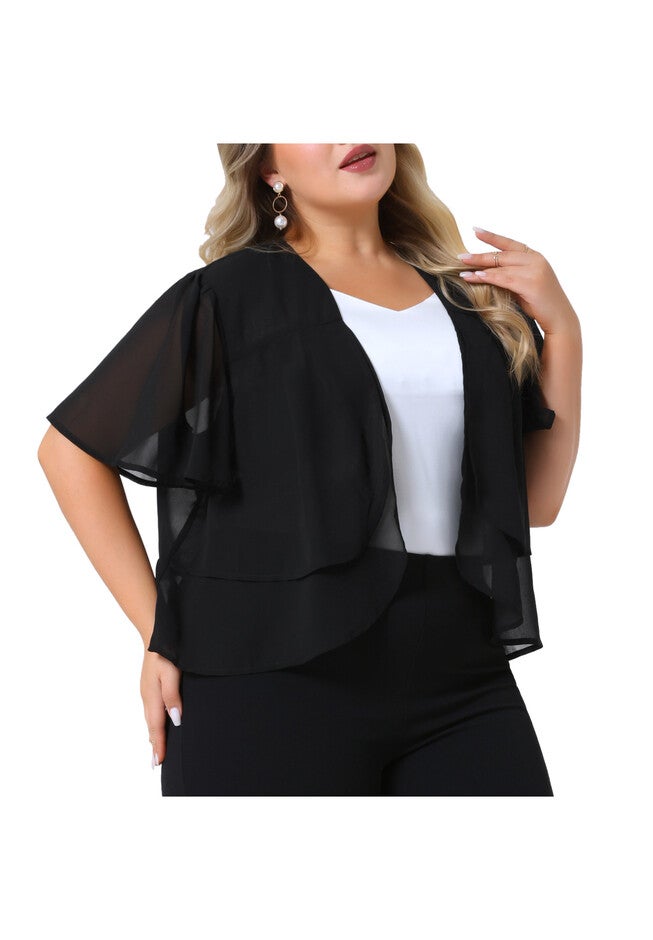 Summer Open Front Cropped Sheer Shrug, Black / Black, alternate image number 3