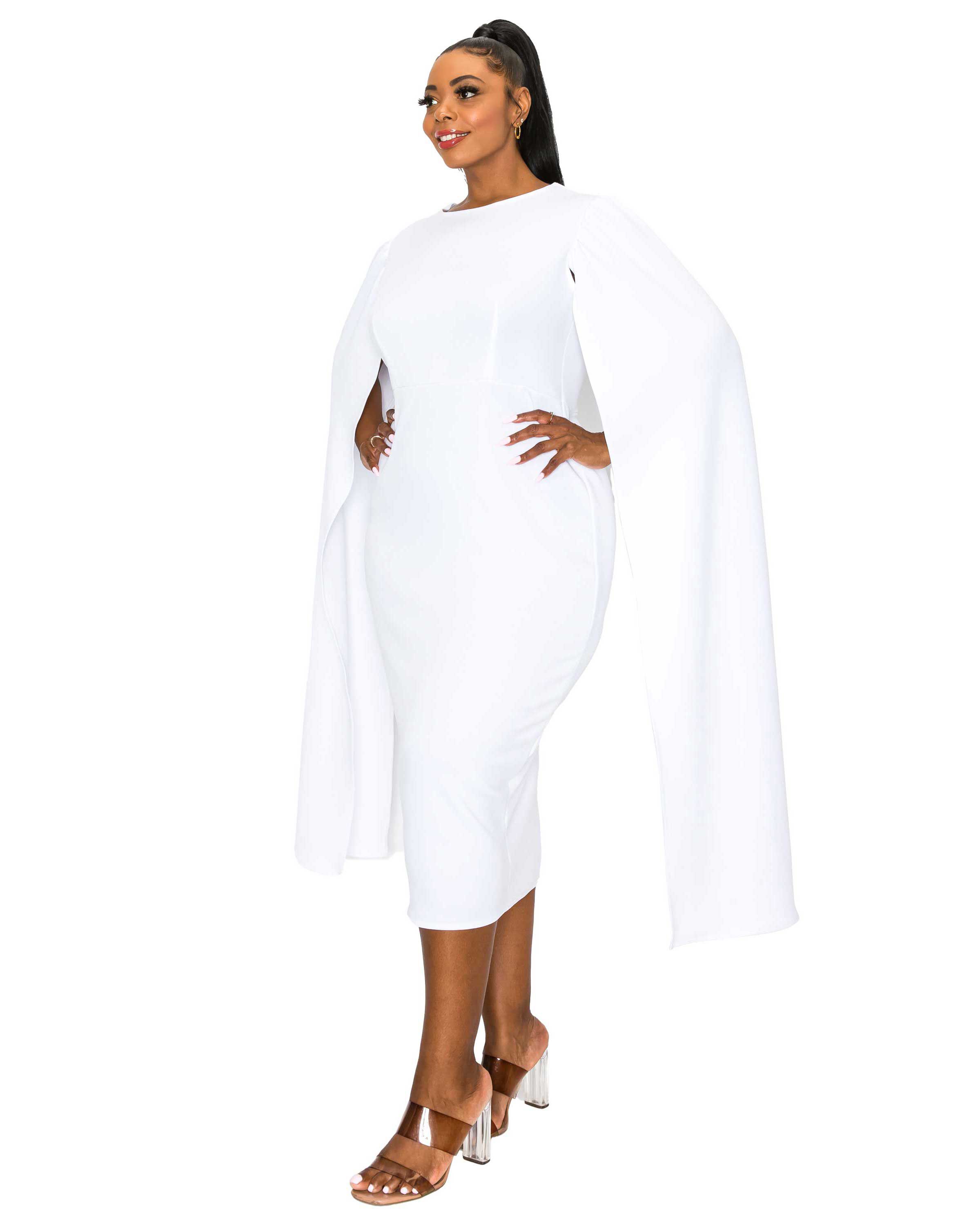Naomi Cape Dress, White / White, alternate image number 2
