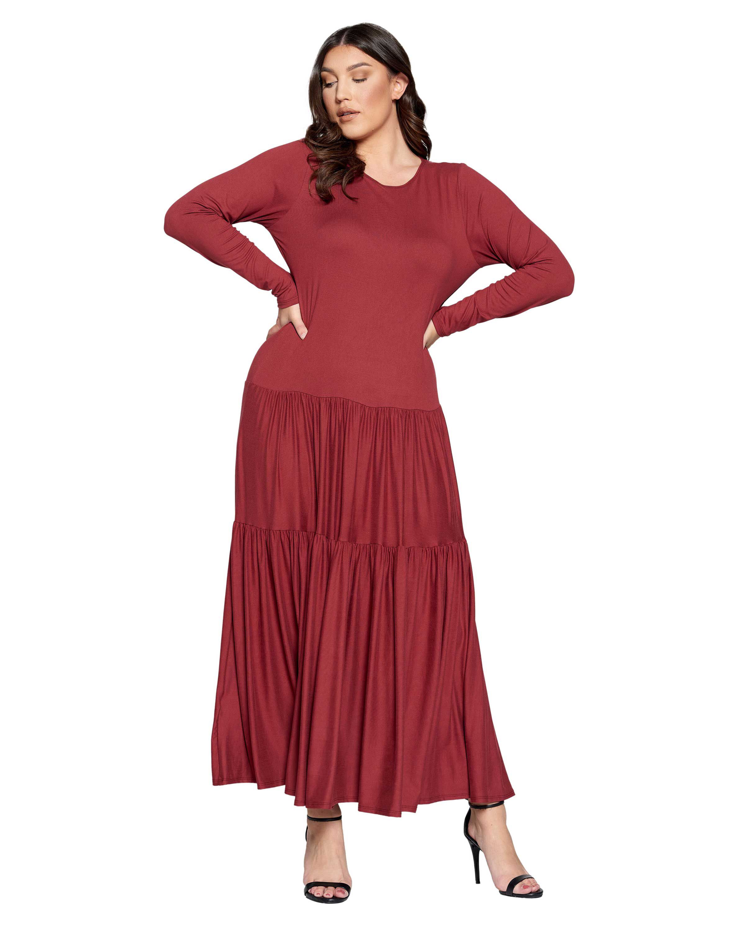 Tiered Maxi Dress, Marsala / Red, hi-res image number 0