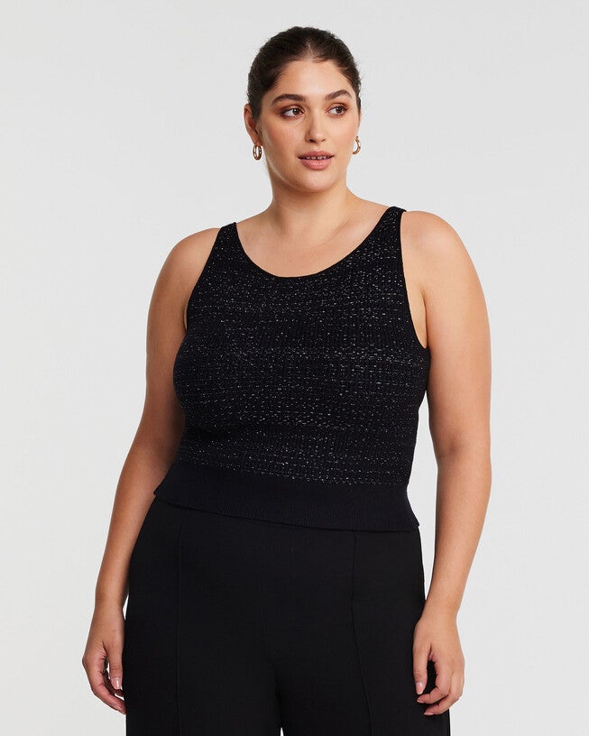 Abbey Black Metallic Knit Singlet Top, BlackSilver / Black, alternate image number null