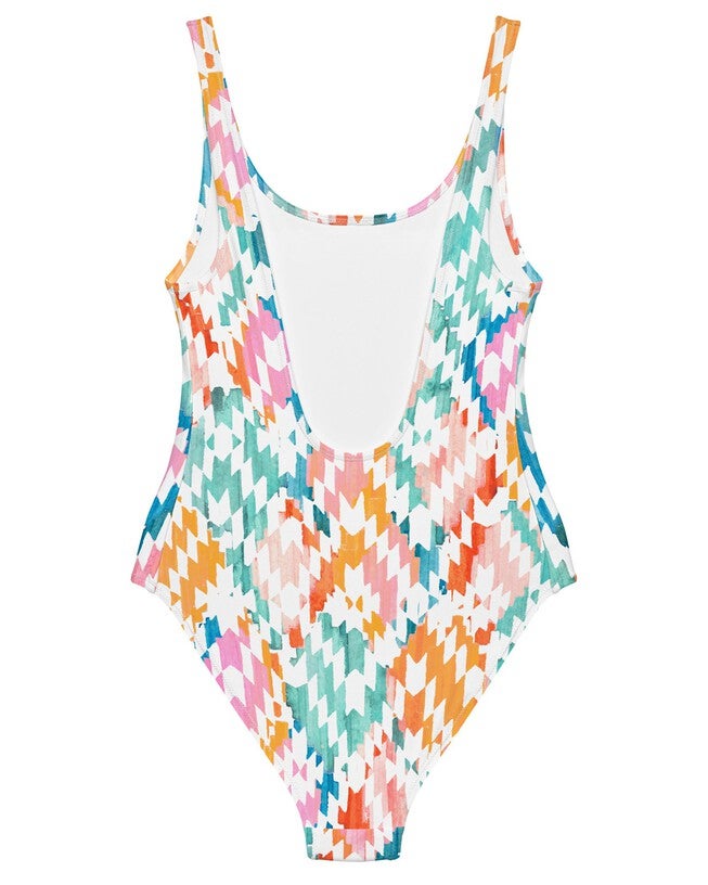 Carnival Ikat One-Piece Swimsuit, Rainbow / White, alternate image number null