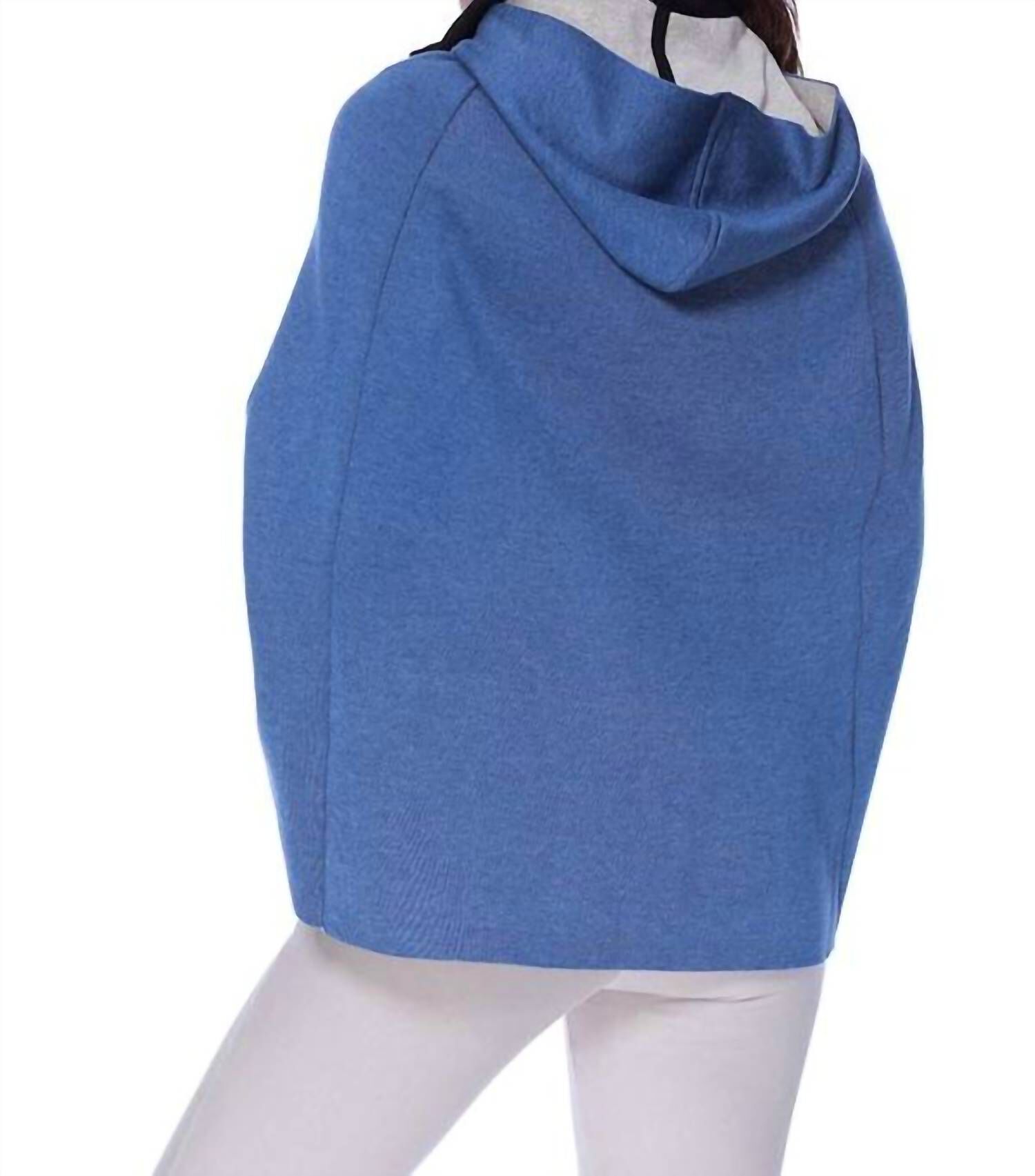 HIGH SLIT DETACHABLE HOODED PONCHO IN DENIM STONE, Denim Stone / Cornflower Blue, alternate image number 1