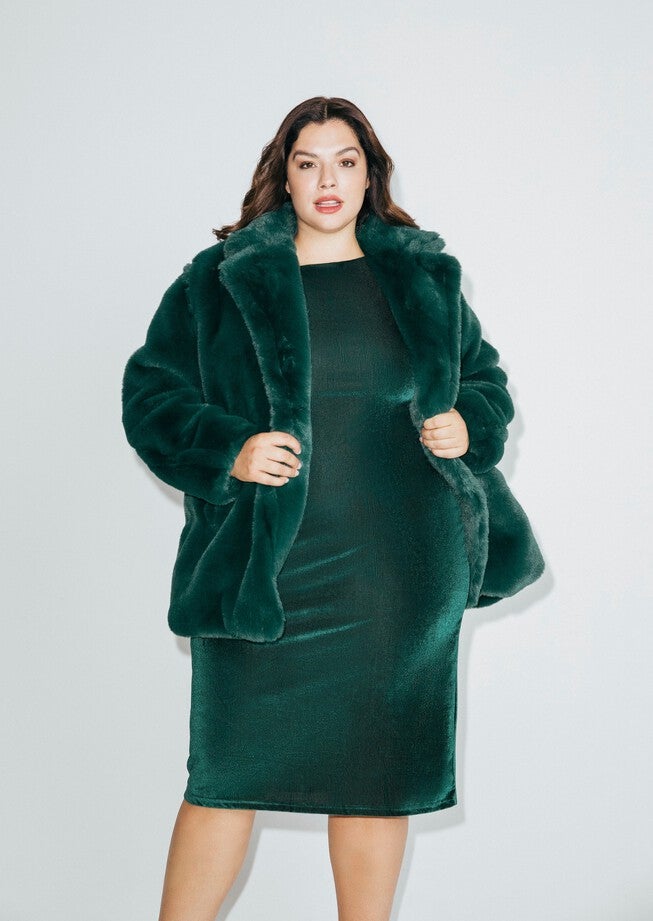 Green Faux Fur Teddy Coat, Green / Hunter Green, hi-res image number 0