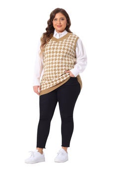 V Neck Sleeveless Knit Oversized Tunic Loose Pullover Top Sweater Vest