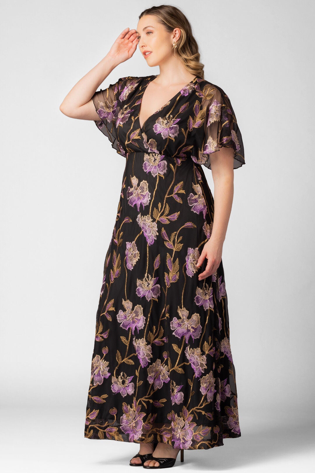 Embroidered Elegance Evening Gown, Purple Iris / Black, alternate image number 3