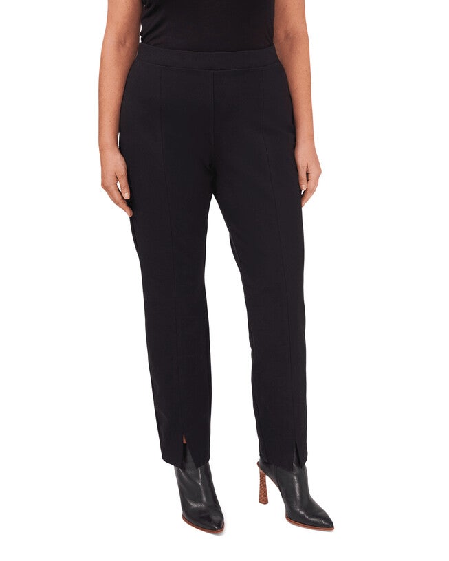 Straight Leg Ponte Pant w/ Slit Detail, 060RICH BLACK / Black, hi-res image number 0