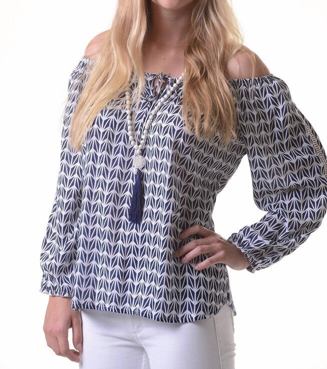 PEASANT TOP IN NAVY GEO, , alternate image number 3