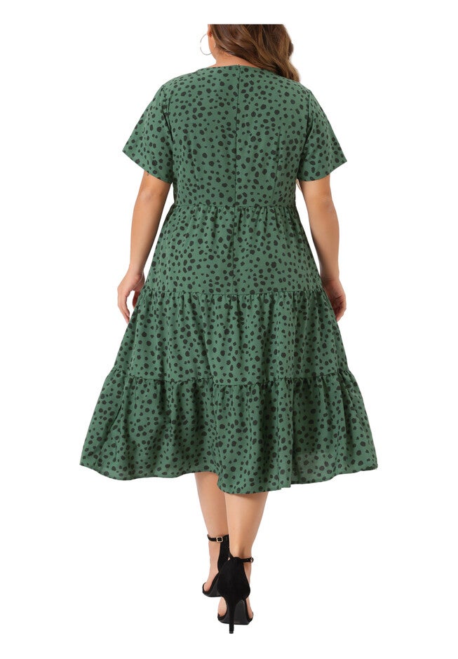 Polka Dots Short Sleeve Midi Layered Dress, Dark Green / Forest Green, alternate image number 3