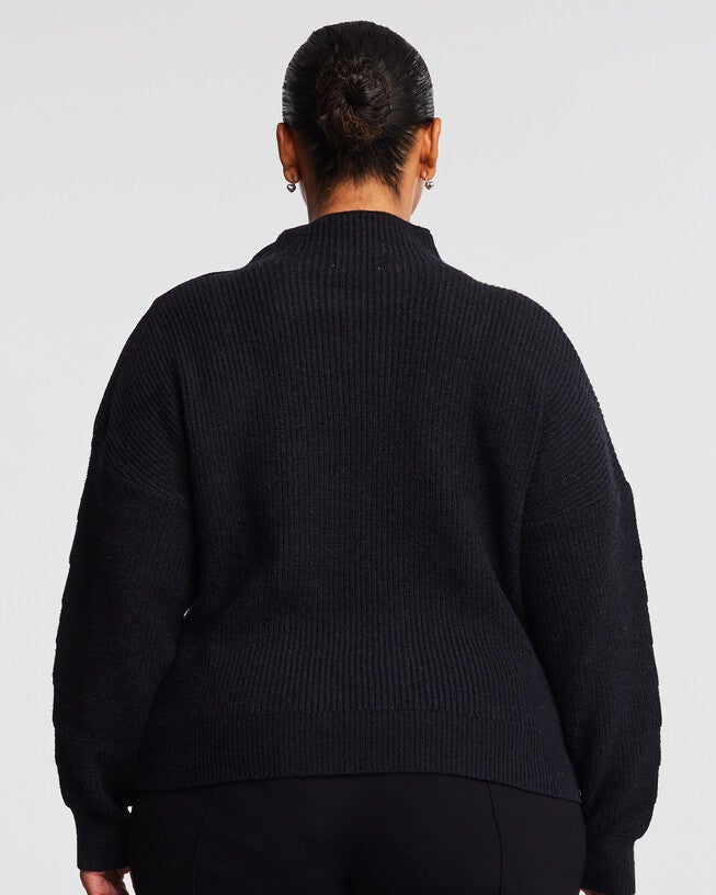 Clovelly Ribbed Turtle Neck Sweater, BLACK / Black, alternate image number 3