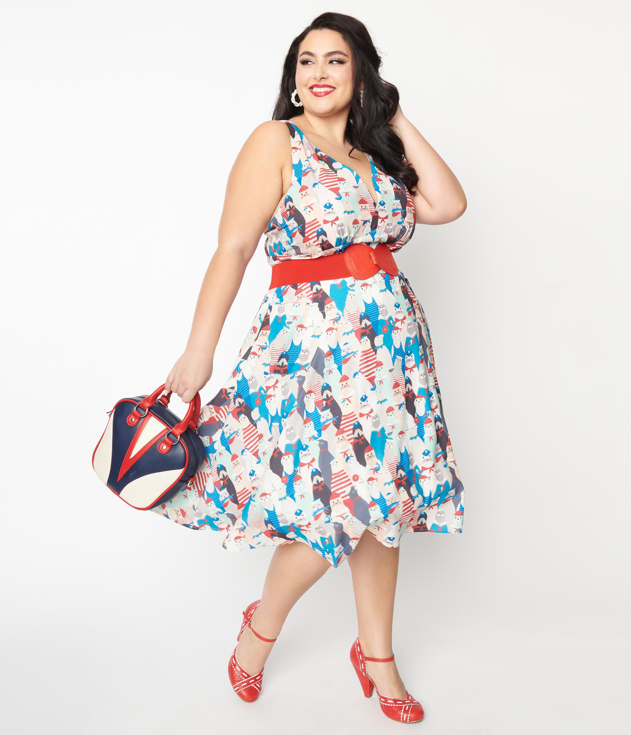 Unique Vintage La Jolla Cove Print Halter Swing Dress | Dia & Co