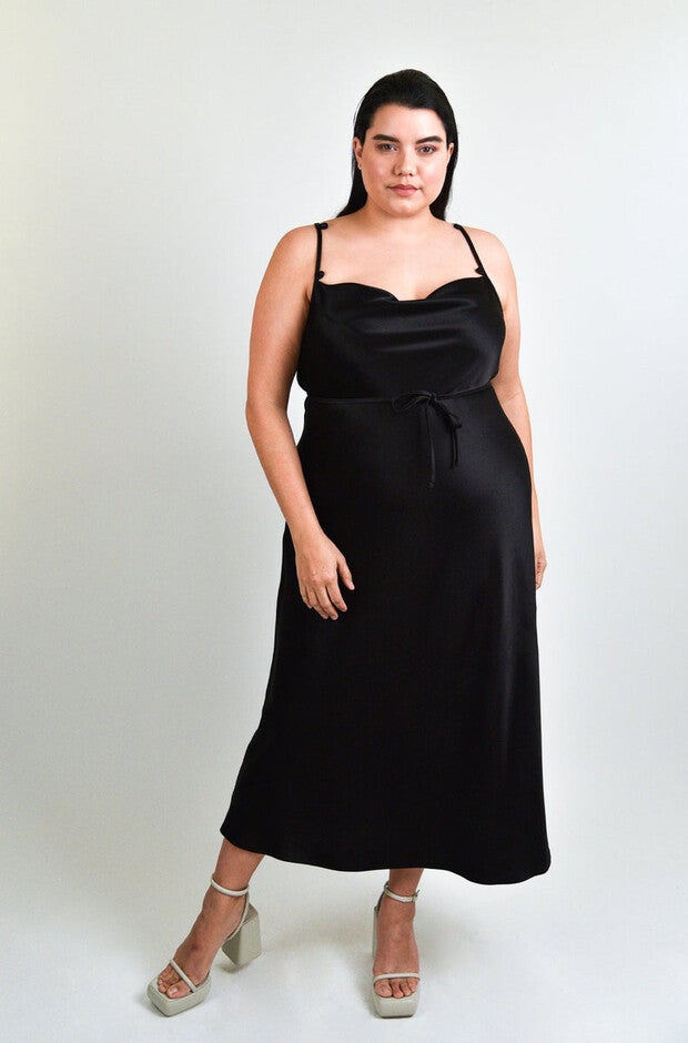The "Tie Me Up" Bias Slip Dress, Black / Black, hi-res image number 0