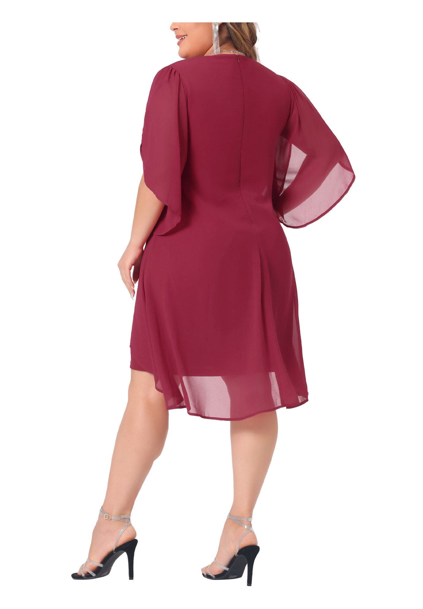 Mesh Wedding Guest Party Chiffon Cocktail Overlay Short Dress, Red / Red, alternate image number 3