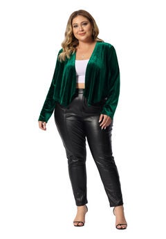 VELVET OPEN FRONT CROPPED JACKET CARDIGAN