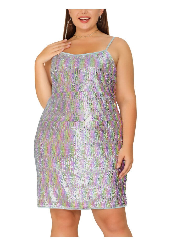 Glitter Sequin Cami Spaghetti Strap Mini Party Dress, Silver / Silver, alternate image number null