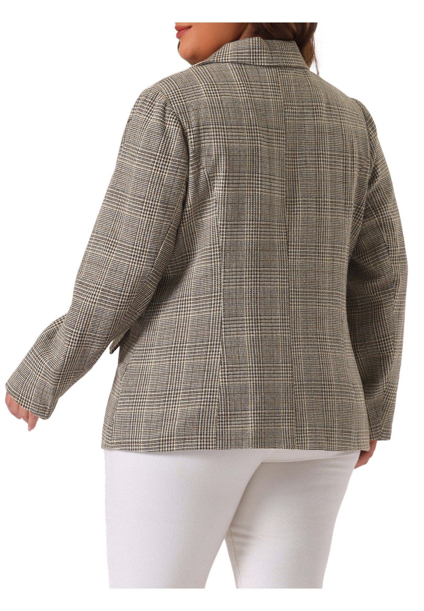 PLAID NOTCHED LAPEL CASUAL BLAZER, Brown / Brown, alternate image number 3