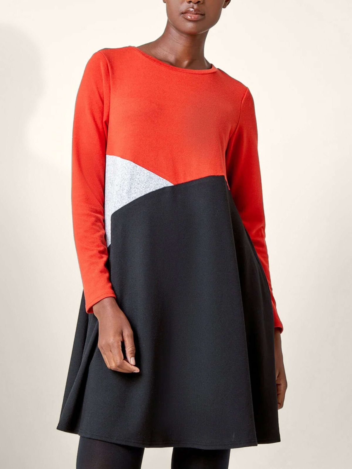 Hannah Dress Round Neck Color Block Print, Black / Black, hi-res image number 0
