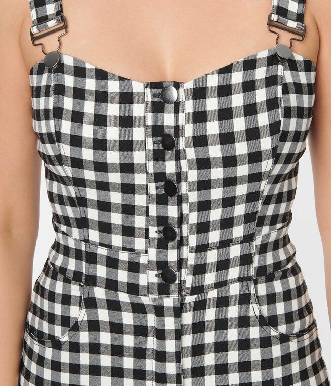 Unique Vintage Black & White Gingham Eartha Jumpsuit, Black White Gingham / Black, alternate image number null