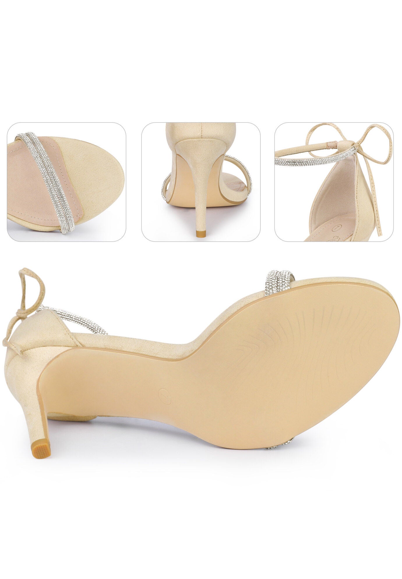 Rhinestone Ankle Tie Stiletto Heels Sandals, Beige / Beige, alternate image number 2