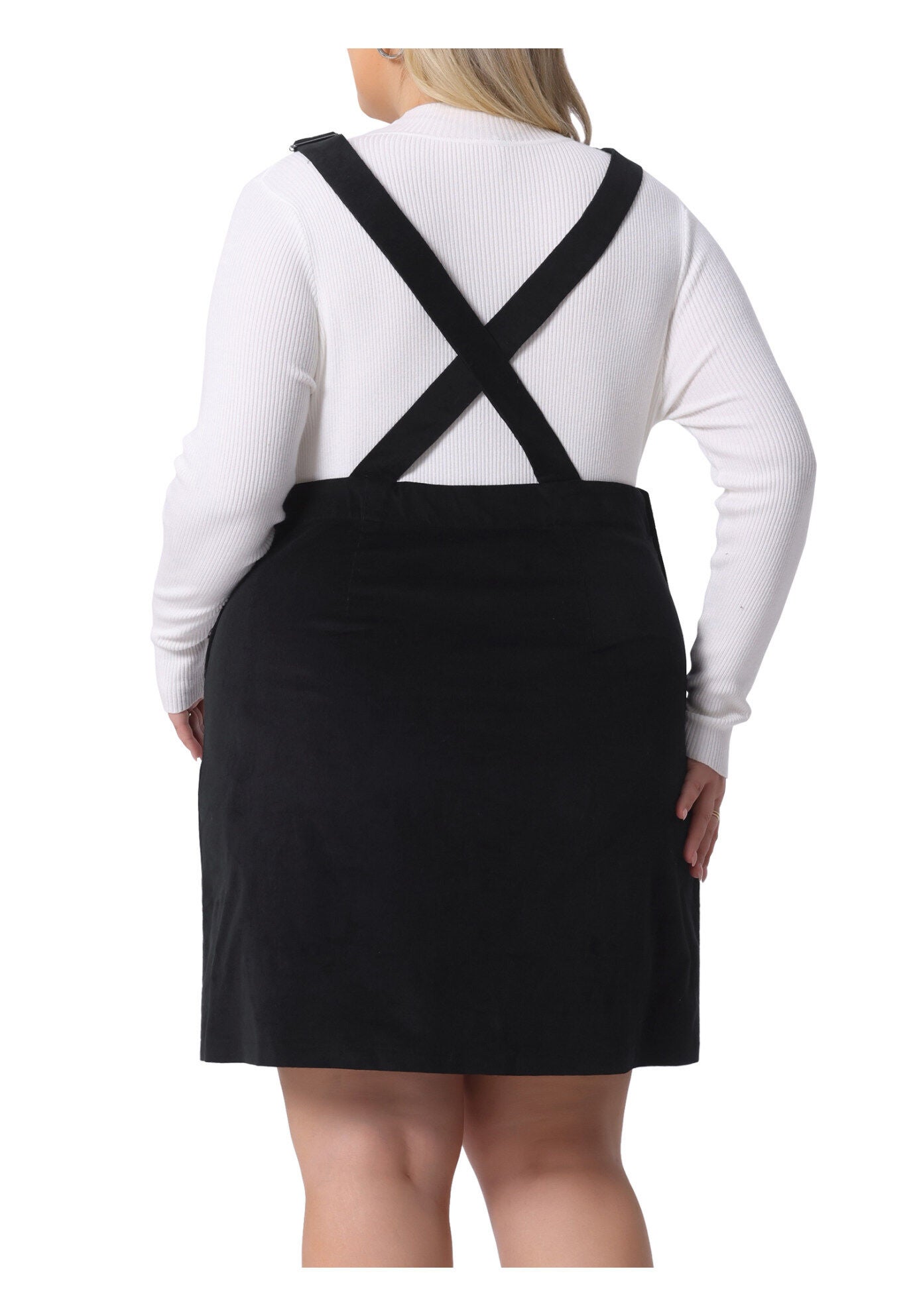 Suspender Skirt Adjustable Strap Pinafore Corduroy Overalls Dress, Black / Black, alternate image number 3