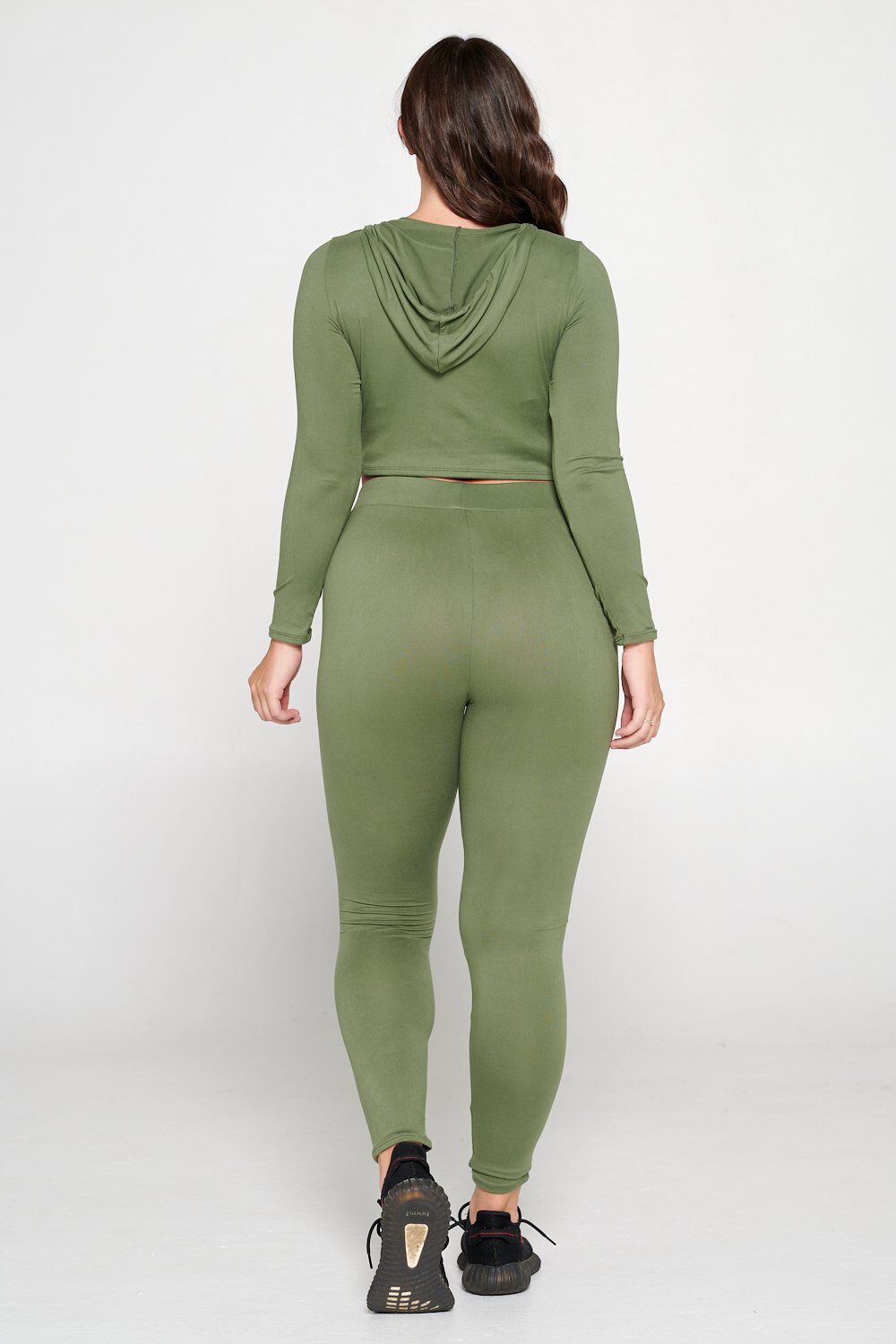 Crop Pullover Hoodie and Sweatpants Set, Moss / Hunter Green, alternate image number 3