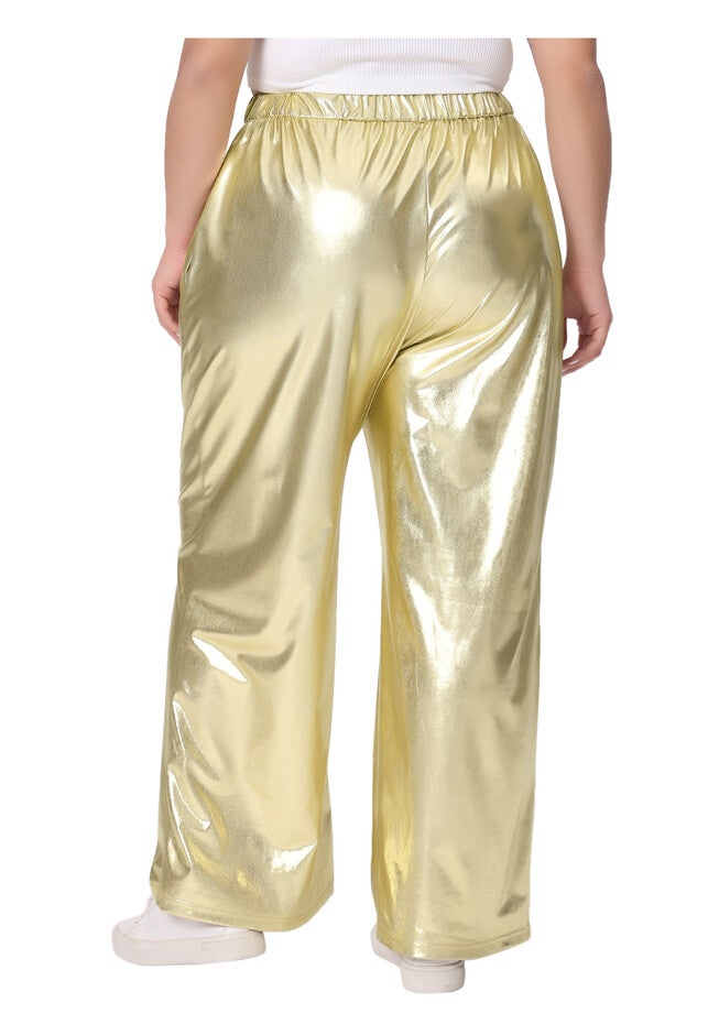 HOLOGRAPHIC METALLIC HIGH WAIST STRETCHY JOGGER PANTS, Gold / Gold, alternate image number 3