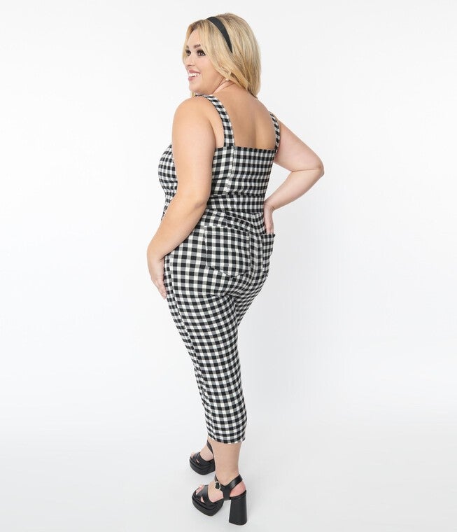 Unique Vintage Black & White Gingham Eartha Jumpsuit, , alternate image number null