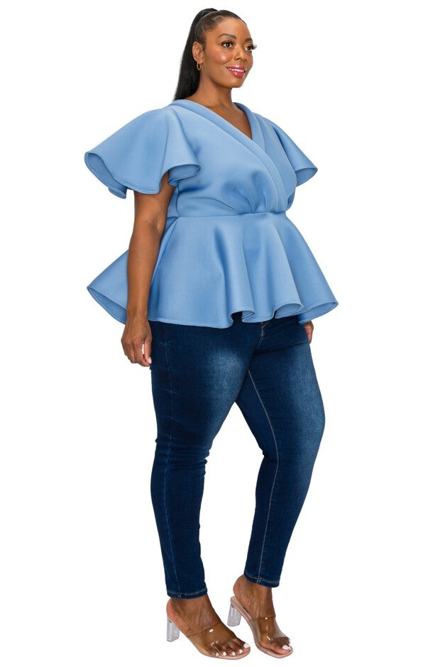 Siobhan Peplum Top, Denim / Light Blue, alternate image number null