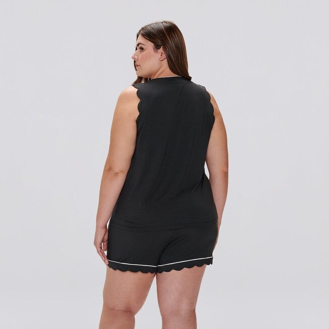 Julie Scallop Sleeveless Sleep Shirt, Black / Black, alternate image number 1